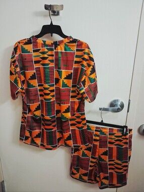 NWOT Vibrant Kente-Inspired Mulicolor Matching Top & Shorts Set -  Size L